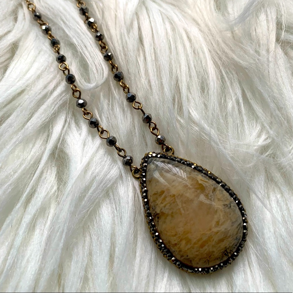 Long Layering Brown Stone Statement Necklace - image 3